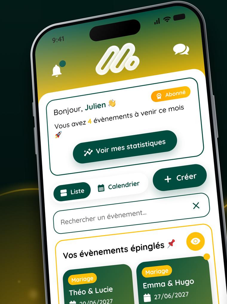 Écran d'accueil de l'application MomentFlow